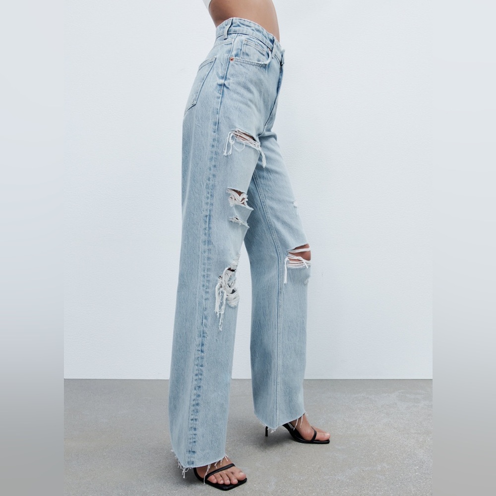 Zara Ripped Wide Leg Jeans - Picture 7 of 11